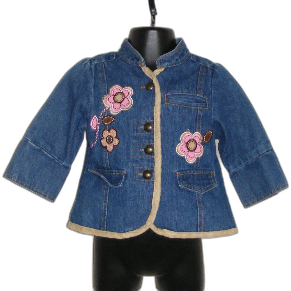 DENIM Jacket, 12M, Applique/Embroidered Floral, Blue, Buttons